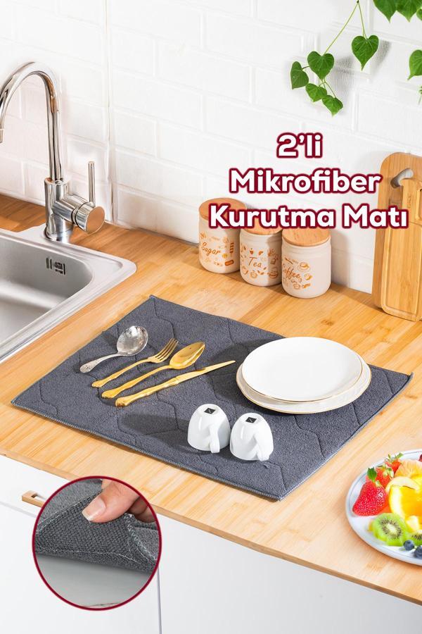 Porsima 3139-3 2li Mikrofiber Tezgah Üstü Kurutma Matı Kurulama Bezi Süper Emici Bulaşıklık Antrasit - Image 1
