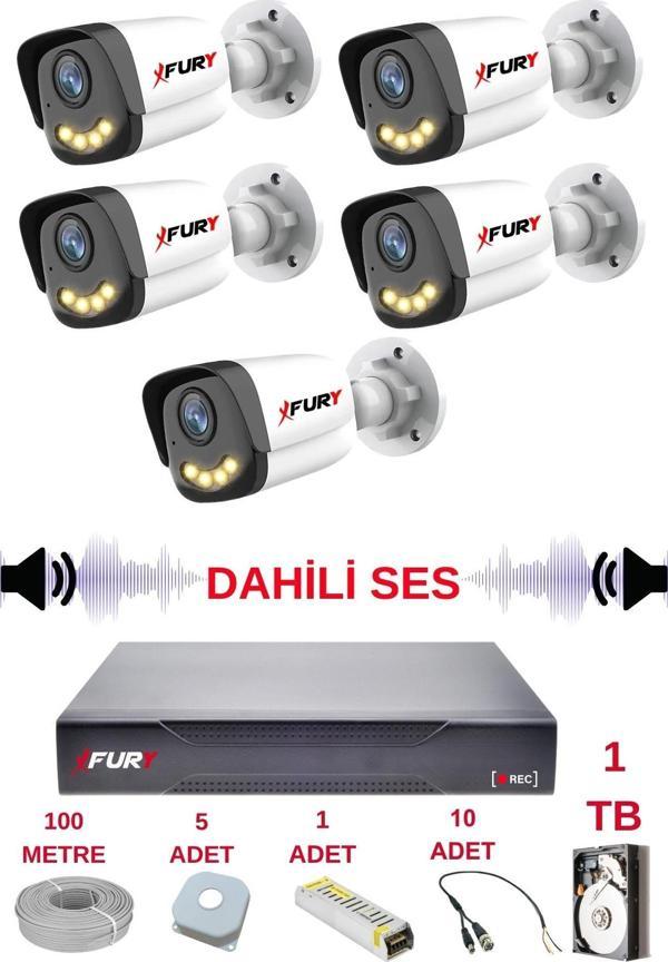 FURY 5 li Sesli Gece Renkli Görüş Güvenlik Kamerası Su Geçirmez Güvenlik Kamerası Seti 5590s 1TB - Image 1