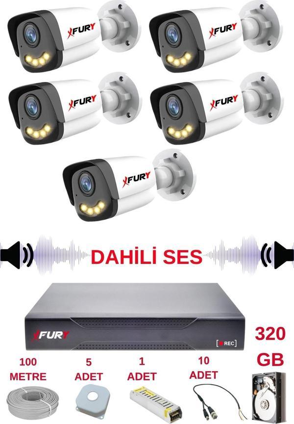 FURY 5 li Sesli Gece Renkli Görüş Güvenlik Kamerası Su Geçirmez Güvenlik Kamerası Seti 5590s 320GB - Image 1