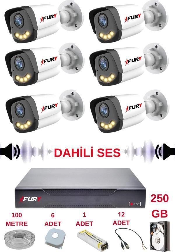 FURY 6 lı Sesli Gece Renkli Görüş Güvenlik Kamerası Su Geçirmez Güvenlik Kamerası Seti 5590s 250GB - Image 1
