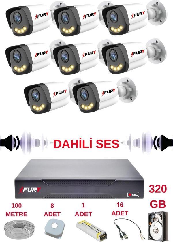 FURY 8 li Sesli Gece Renkli Görüş Güvenlik Kamerası Su Geçirmez Güvenlik Kamerası Seti 5590s 320GB - Image 1