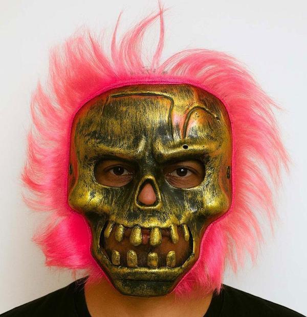 Wild Skull - Bakır Kafatası Pembe Saçlı İskelet Maske - Image 1
