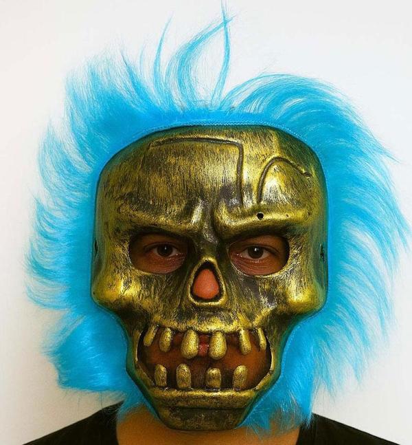 Wild Skull - Bakır Kafatası Turkuaz Saçlı İskelet Maske - Image 1