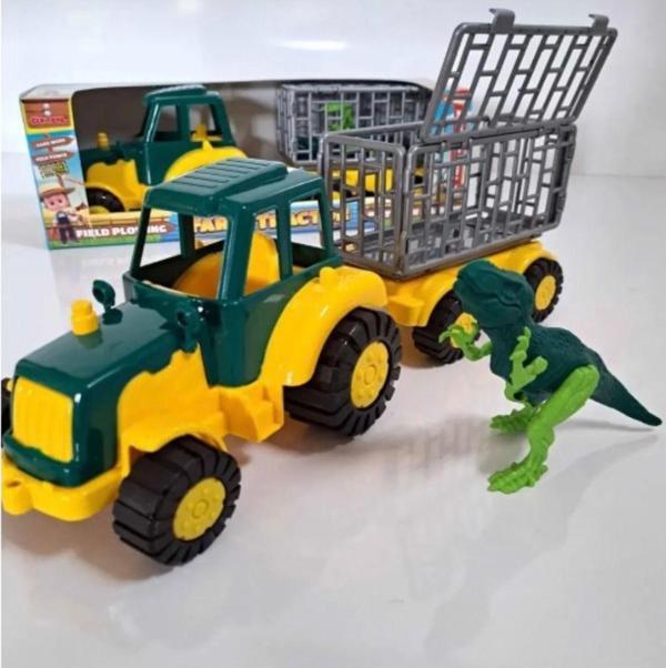 Abnturk Kafesinde Dinazor Taşıyan Traktör Çocuk Oyuncağı Büyük Boy 40 Cm - Image 1