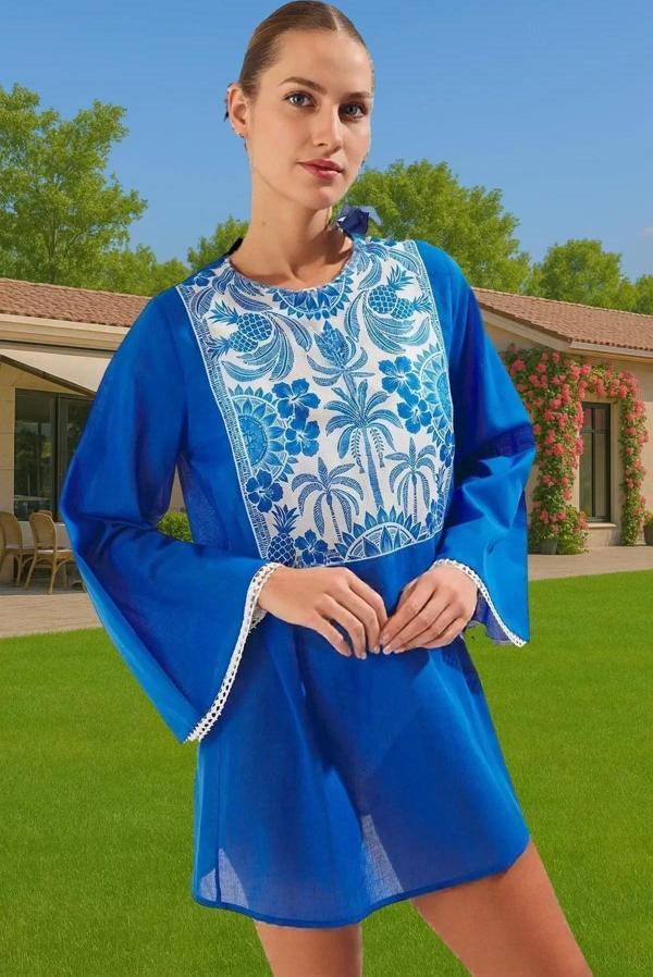 Yazlık Mini Plaj Elbisesi %100 Polyester Vual Kumaş Profesyonel Görünüm Modern Stil Modern Stil - Image 1