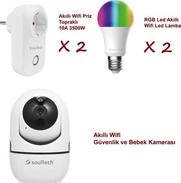 Soultech Akıllı Kamera + 2 Akıllı Led Ampul + 2 Akıllı Priz Güvenlik Seti - Image 1