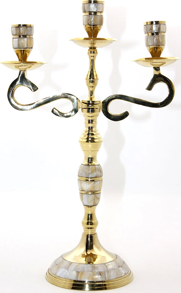 Pirinç Sedefli 3'lü Şamdan 18912 - Image 1