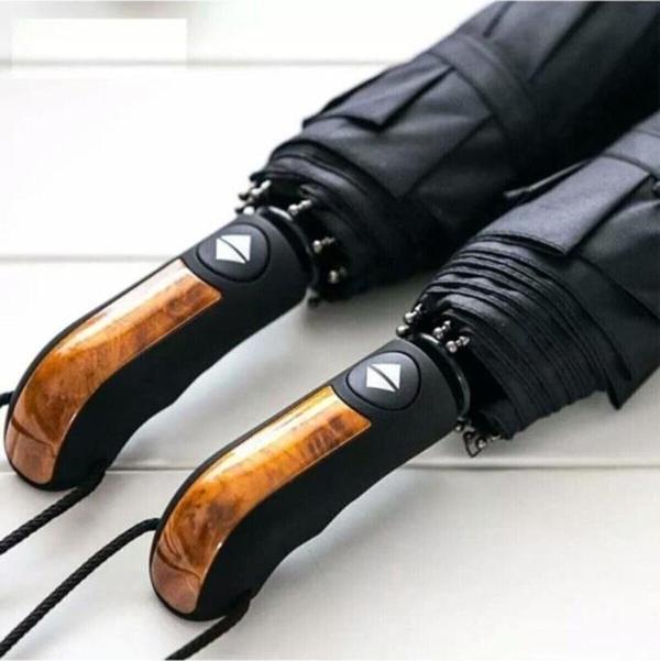 Tam Otomatik Ahşap Sap 8 Telli Düğmeden Aç Kapa Rüzgarda Kırılmayan Şemsiye - Image 1