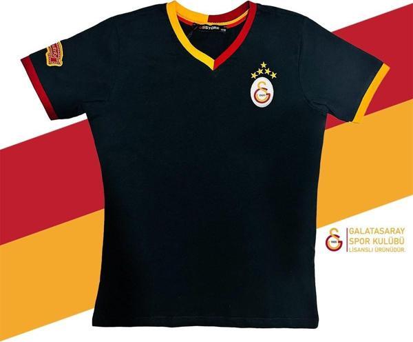 Galatasaray Orijinal Lisanslı 5 Yıldızlı Siyah Basic Çocuk T-shirt - Image 1