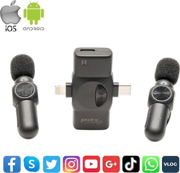 Pdx Tüm Telefonlara Uyumlu Ikili Kablosuz Yaka Mikrofonu (SD KART KUTUSU HEDİYE) - Image 1