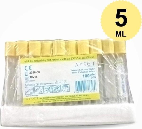 Vakumlu Jelli Boş Tüp 5 ML (Sarı Kapak) 100'lü Paket - Image 1