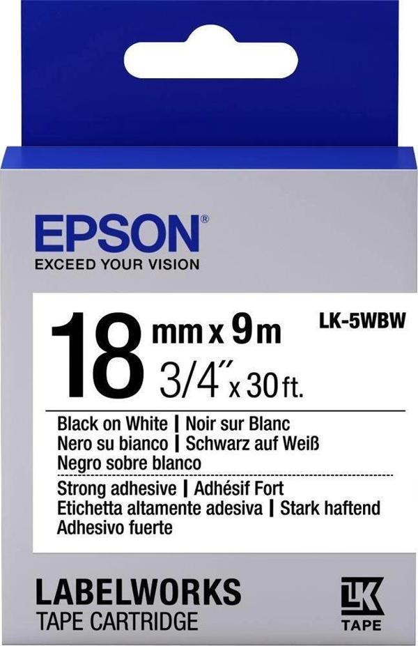Epson LK-5WBW Güçlü Yapışkanlı Beyaz Üzeri Siyah 18mm 9Metre Etiket - Image 1