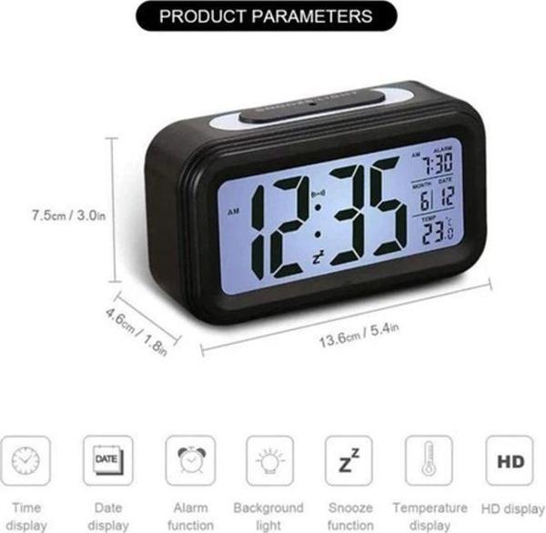 LED Dijital Çalar Saat Arka Işık Erteleme Sessiz Takvim Masaüstü Elektronik Arka Işık (Siyah) - Image 1