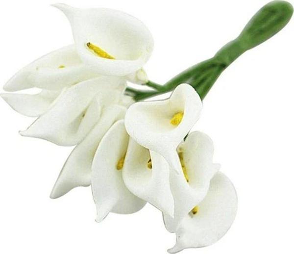 12 Adet Mini Calla Yapay Çiçek Buketi Düğün Dekorasyon Dıy Çelenk Hediye Beyaz - Image 1