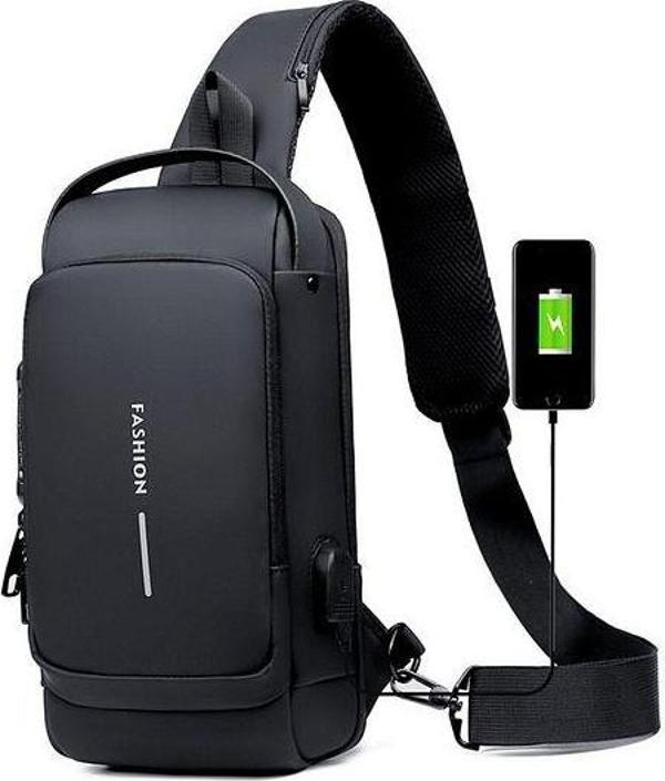 Erkek USB Portlu Omuz Çantası - Siyah SR2702P385SS - Image 1