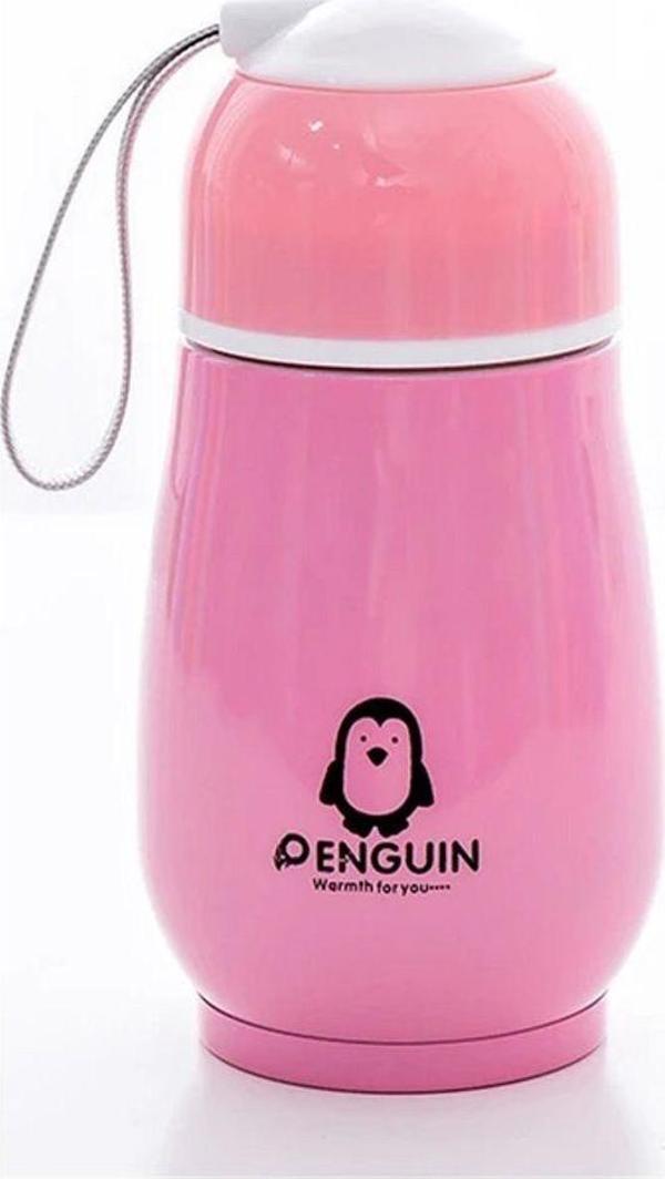 Paslanmaz Çelik Penguen Termos Bardak Yaratıcı Taşınabilir Karikatür Çocuk Fincan Pembe #300ML - Image 1