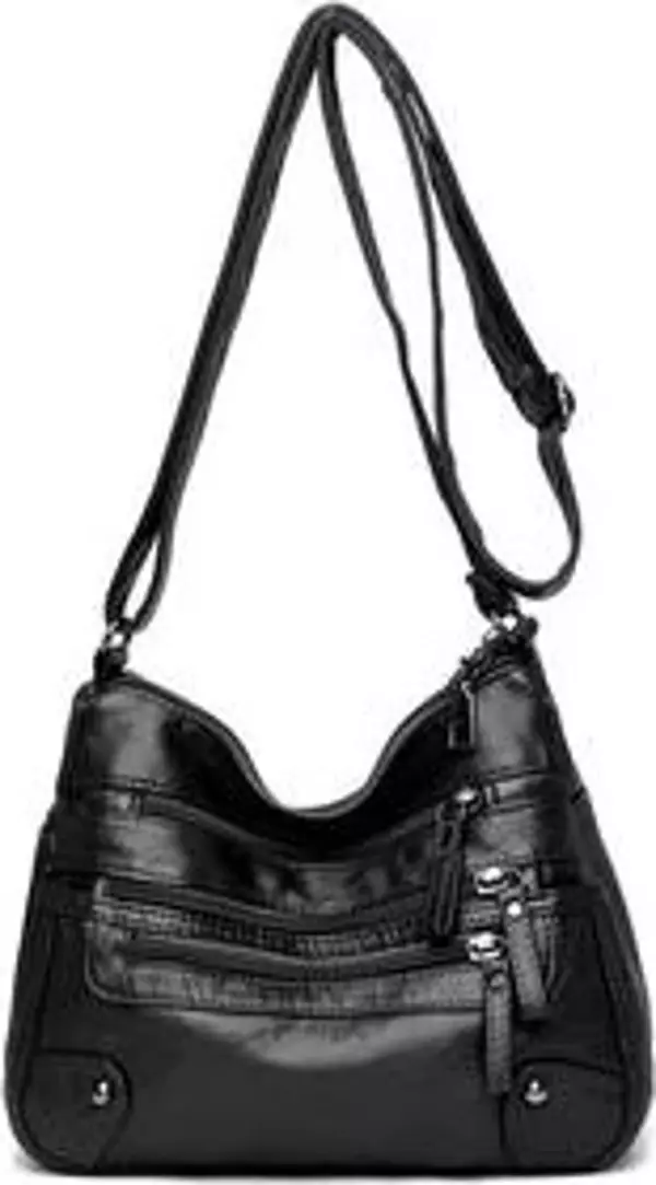 ar Kadın Deri Satchel Açık Seyahat Omuz Çantası Crossbody Çanta Rahat Çanta Messenger Çanta (Siyah) - Image 1