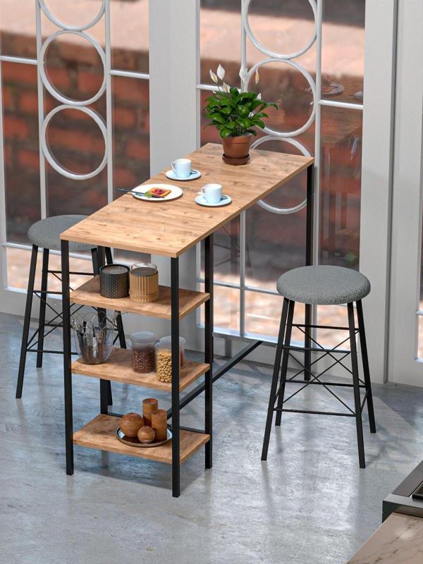 Retodesign Raflı Yuvarlak Tabureli Bar Takımı 4651A - Image 1