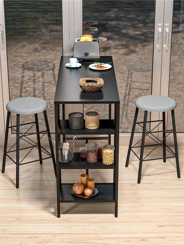 Retodesign Siyah Raflı Yuvarlak Tabureli Bar Takımı 4651S - Image 1