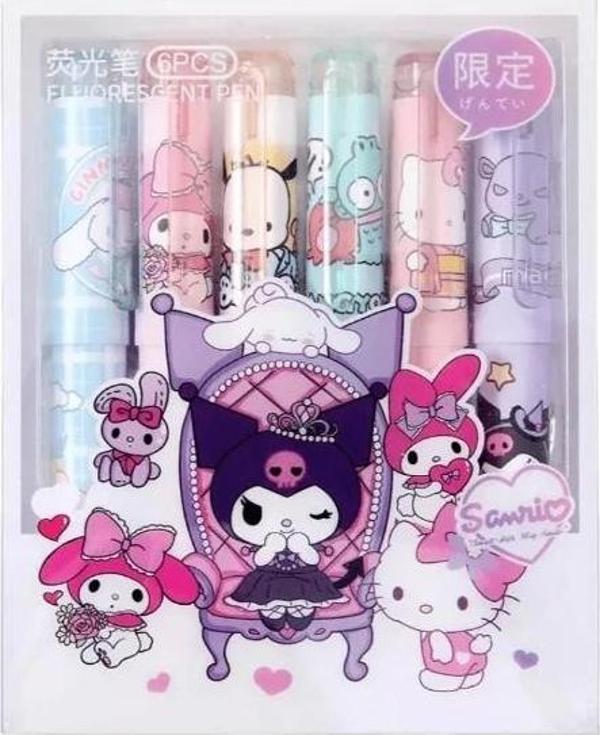 6'lı Fosforlu Kalem Seti - Hello Kitty Kuromi ve Arkadaşları - Image 1