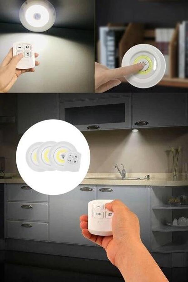 Uzaktan Kumandalı Yapışkanlı 3'lü Led Spot Lamba - Image 1