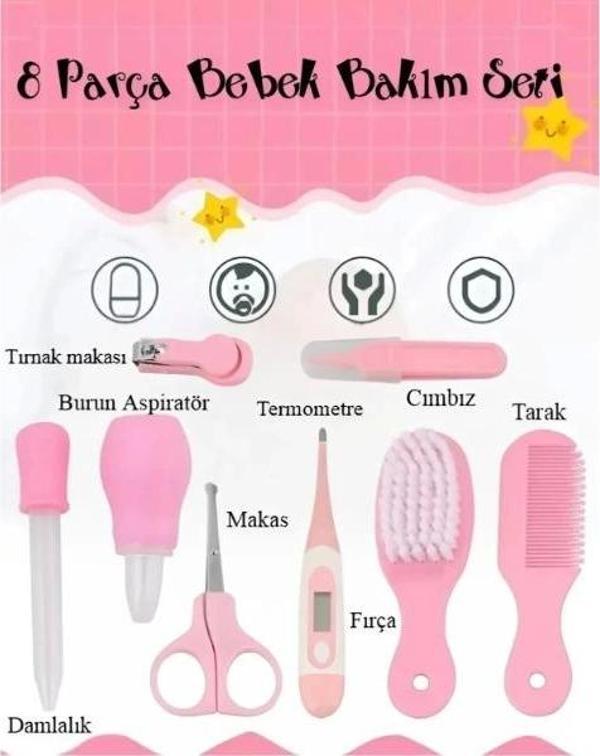 8 Parça Bebek Bakım Seti Pembe Renk - Image 1