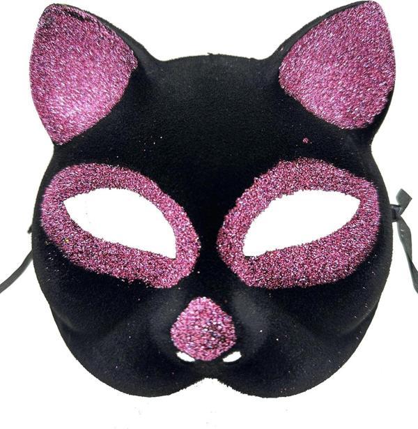 Siyah Renk Pembe Simli Kedi Maskesi - Image 1