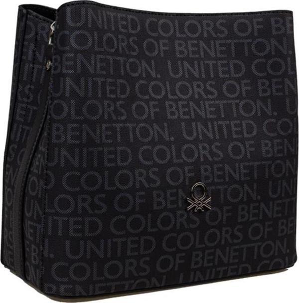 Benetton Siyah Monogram Eskitme Kadın Çapraz Çanta BNT 1298 - Image 1