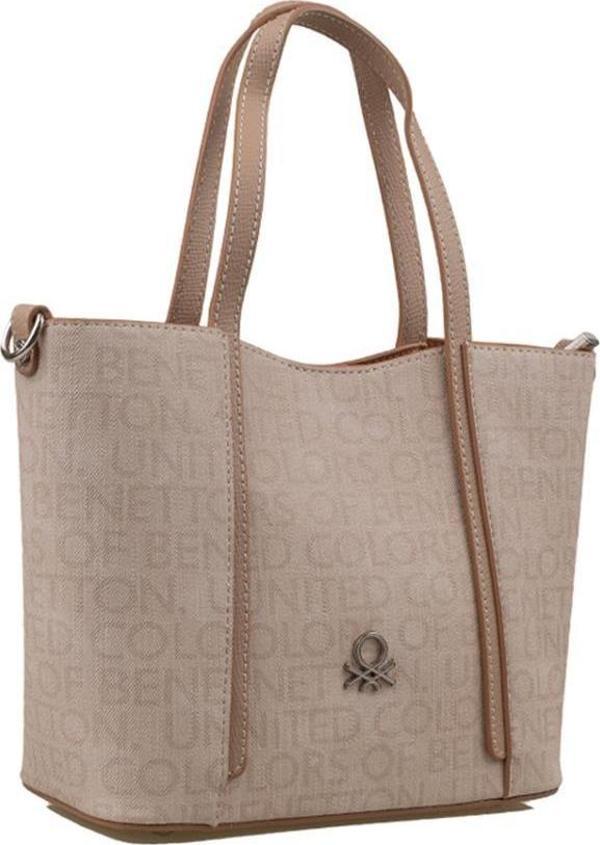 Benetton Bej Monogram Eskitme Kadın El Çantası BNT 1317 - Image 1