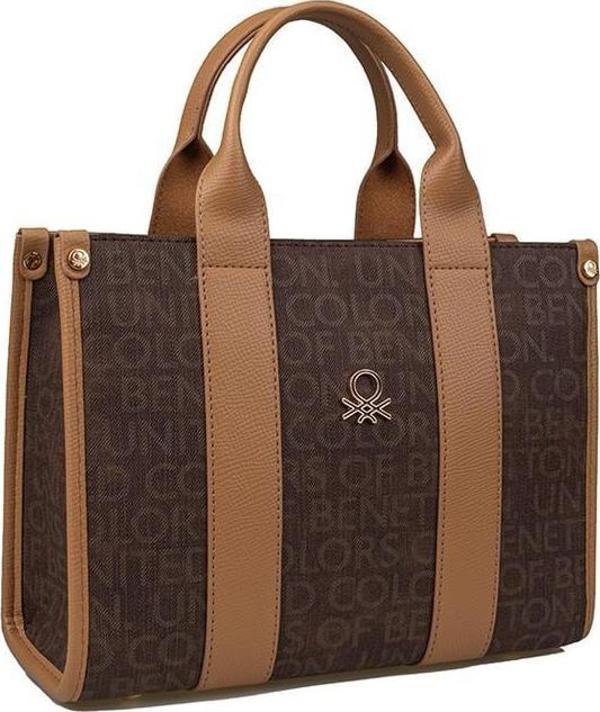 Benetton Kahverengi Monogram Eskitme Kadın El Çantası BNT 1596 - Image 1