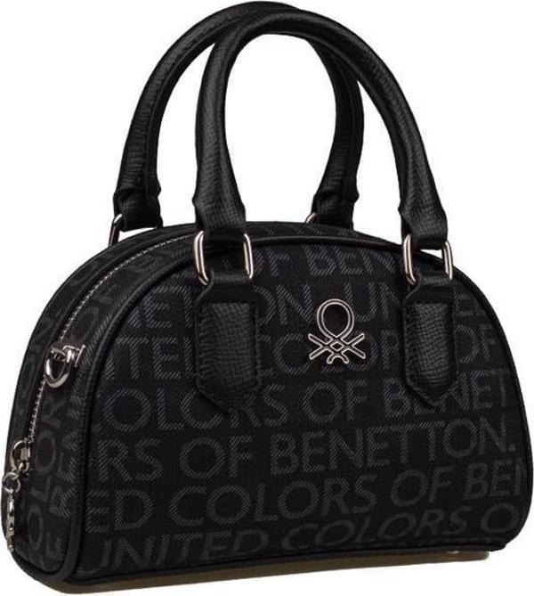 Benetton Siyah Mini Boy Monogram Eskitme Kadın El Çantası BNT1602 - Image 1