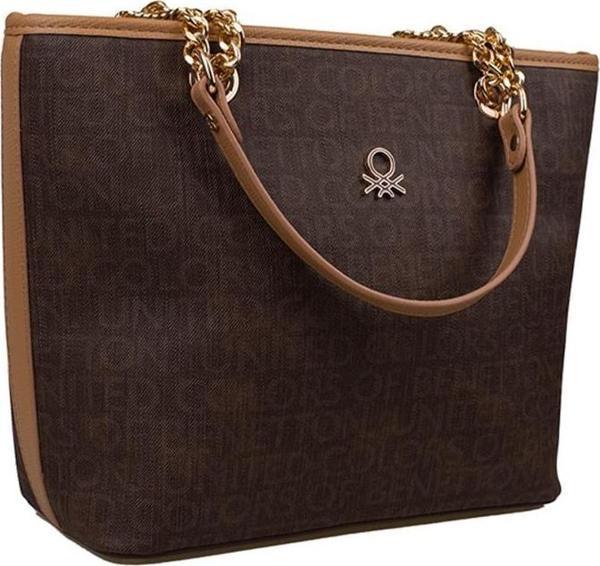 Benetton Kahverengi Eskitme Monogram Kadın Kol Çantası BNT 1279 - Image 1