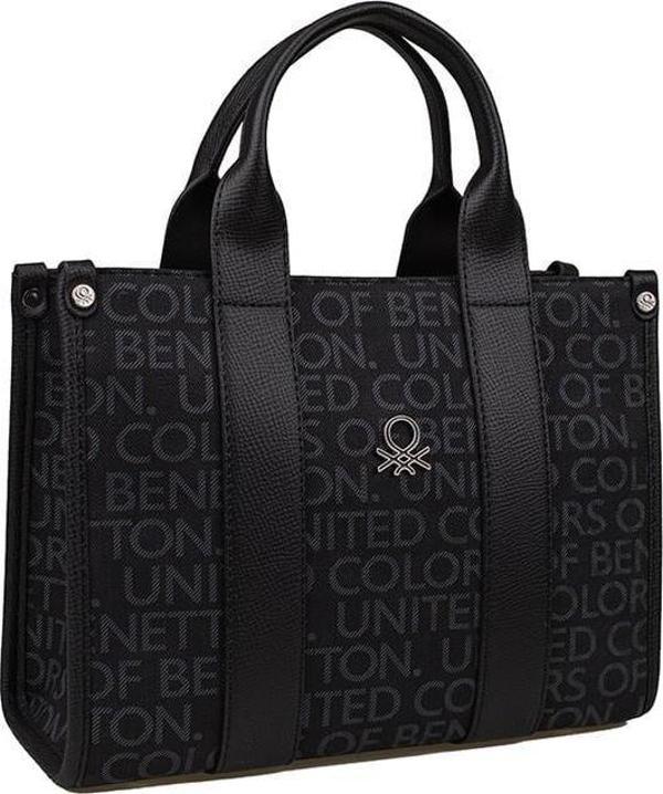 Benetton Siyah Monogram Eskitme Kadın El Çantası BNT 1596 - Image 1
