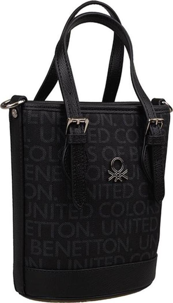 Benetton Siyah Monogram Eskitme Kadın Küçük El Çantası BNT 1329 - Image 1