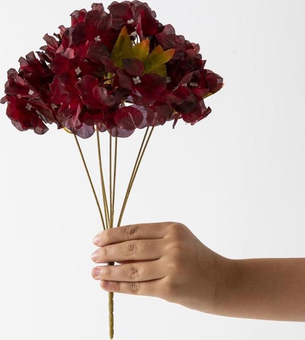Yapay Ortanca Çiçeği 35 Cm 7 Dal Bordo - Image 1