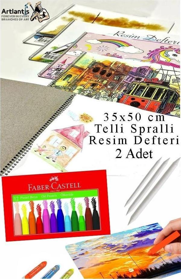 12 Renk Pastel Boya 35x50 cm Telli Spralli Resim Defteri Pastel Dağıtma Kalemi 15 Yaprak Resim Defteri Yağlı Pastel - Image 1