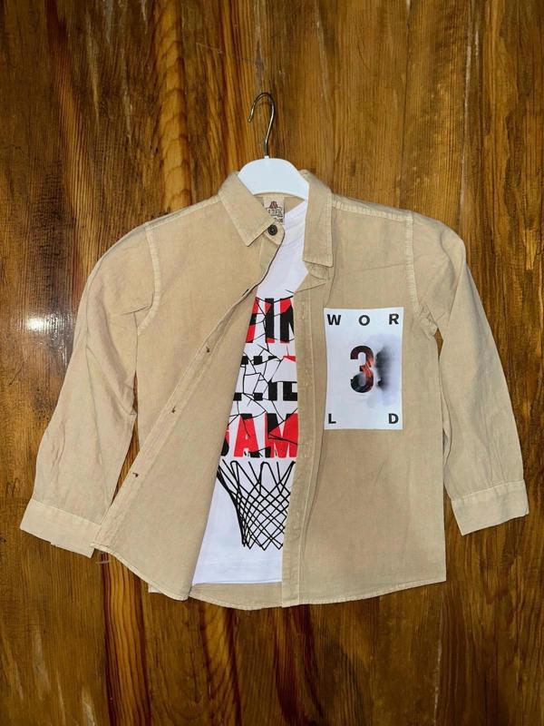 9-13 yaş tişört gömlek kombini vizon - Image 1