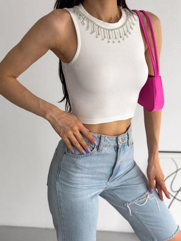 fitilli kaşkorse yakası zincirli atlet beyaz - Image 1