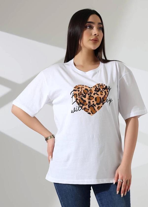Leopar kalp baskılı tişört - Image 1