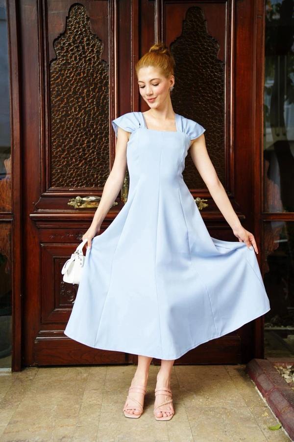 U yaka prenses elbise mavi s255101 - Image 1