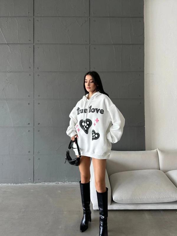 3 iplik şardonlu oversize compact true baskılı sweat Beyaz - Image 1