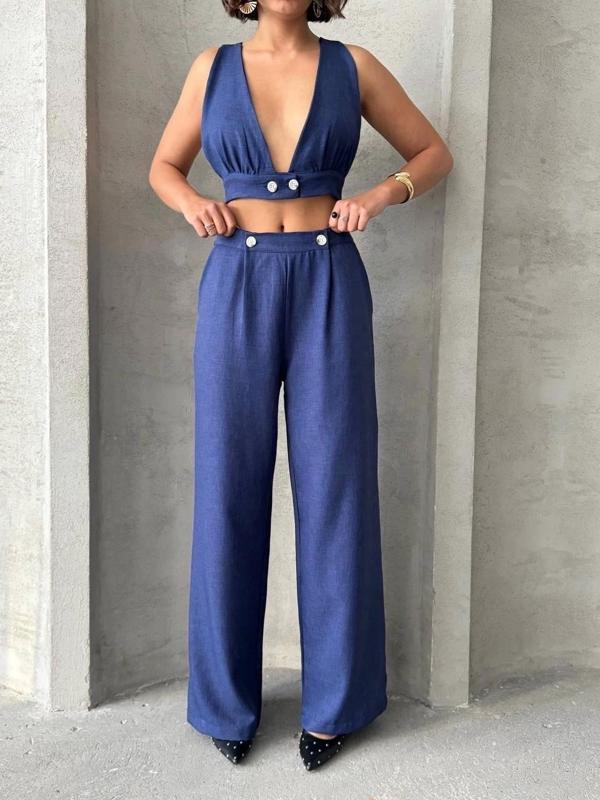 Crop pantolon keten takım s255012 - Image 1