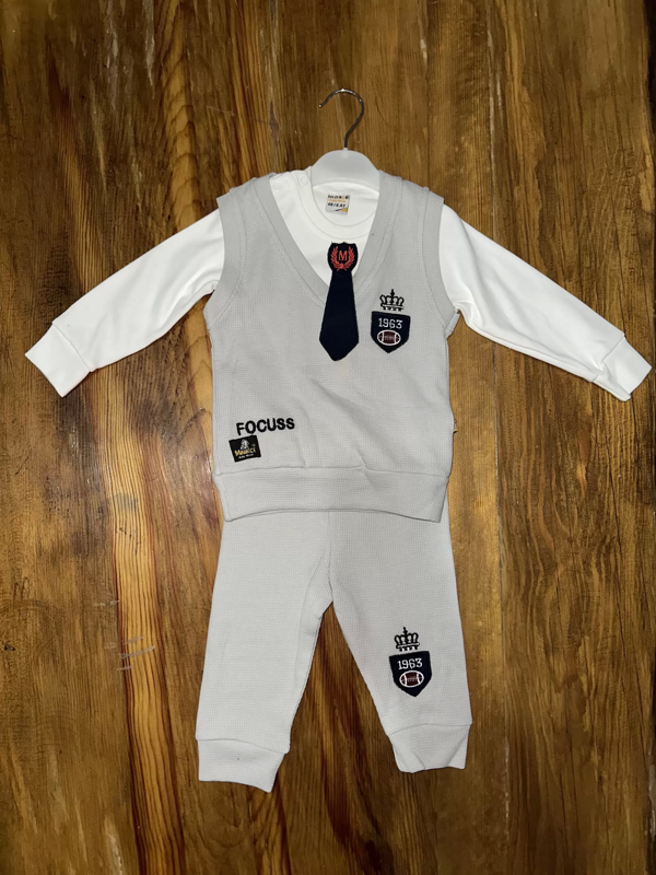 6-24 aylık kravatlı üçlü takım gri - Image 1