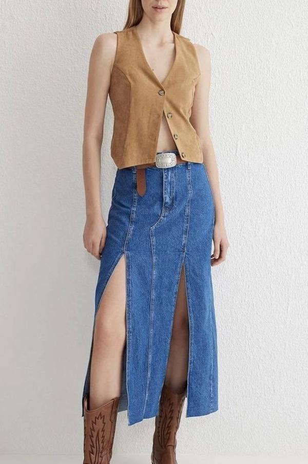 Çift yırtmaçlı jean etek s140 - Image 1