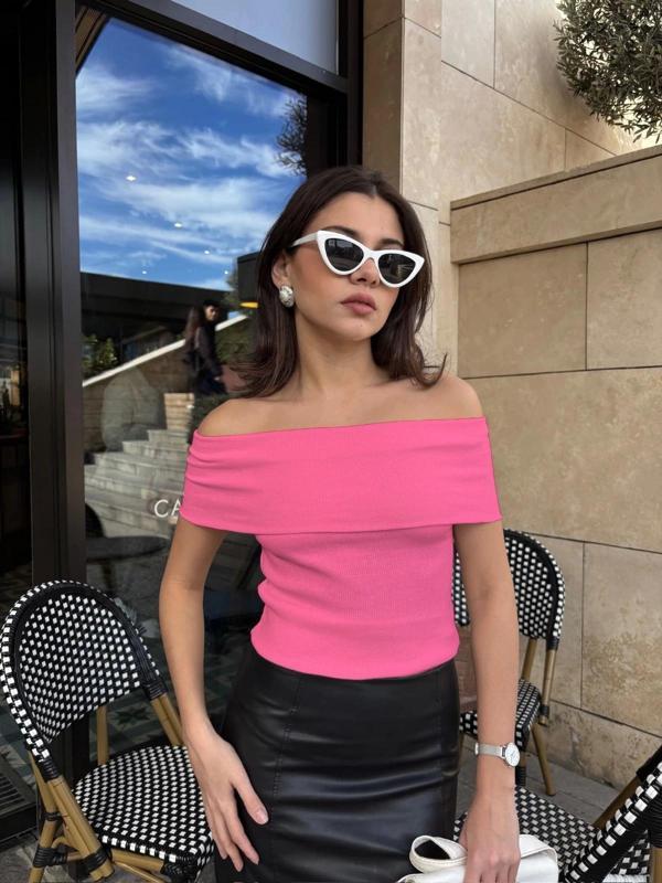 Madonna yaka sıfır kol bluz pembe - Image 1