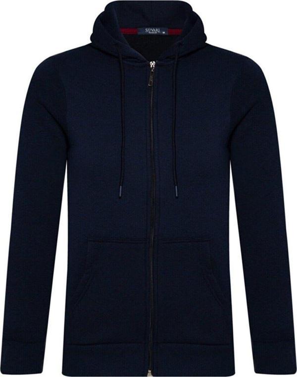 Lacivert 3 Iplik Kapüşonlu Fermuarlı Sweat Hırka - Image 1