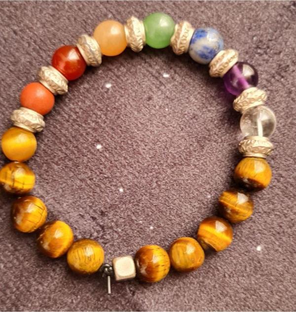Midas Yıldızı Doğal 7 Çakra Bilekliği Kaplan Gözü, Akik, Yeşim, Ametist, Beyaz Kuvars, Lapis Lazuni, Sitrin - Image 1