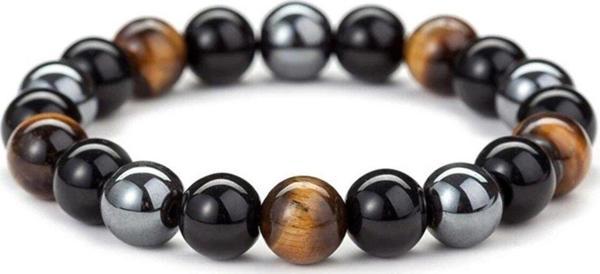 Mavera Doğaltaş Obsidyen & Kaplan Gözü & Hematit Doğal Taş Bileklik 8Mm - Image 1