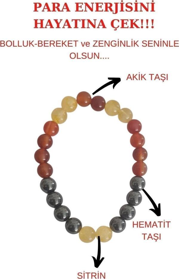 Midas Yıldızı Para Bereket Ve Zenginlik Doğal Taş Tılsım Bilekliği Hematit, Sitrin, Akik Taşı Doğal Taş Bileklik - Image 1