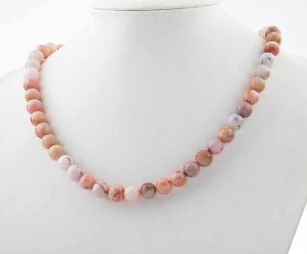 Mavera Doğaltaş Opal Pembe 8 Mm Dizi Doğal Taş Kolye - Image 1